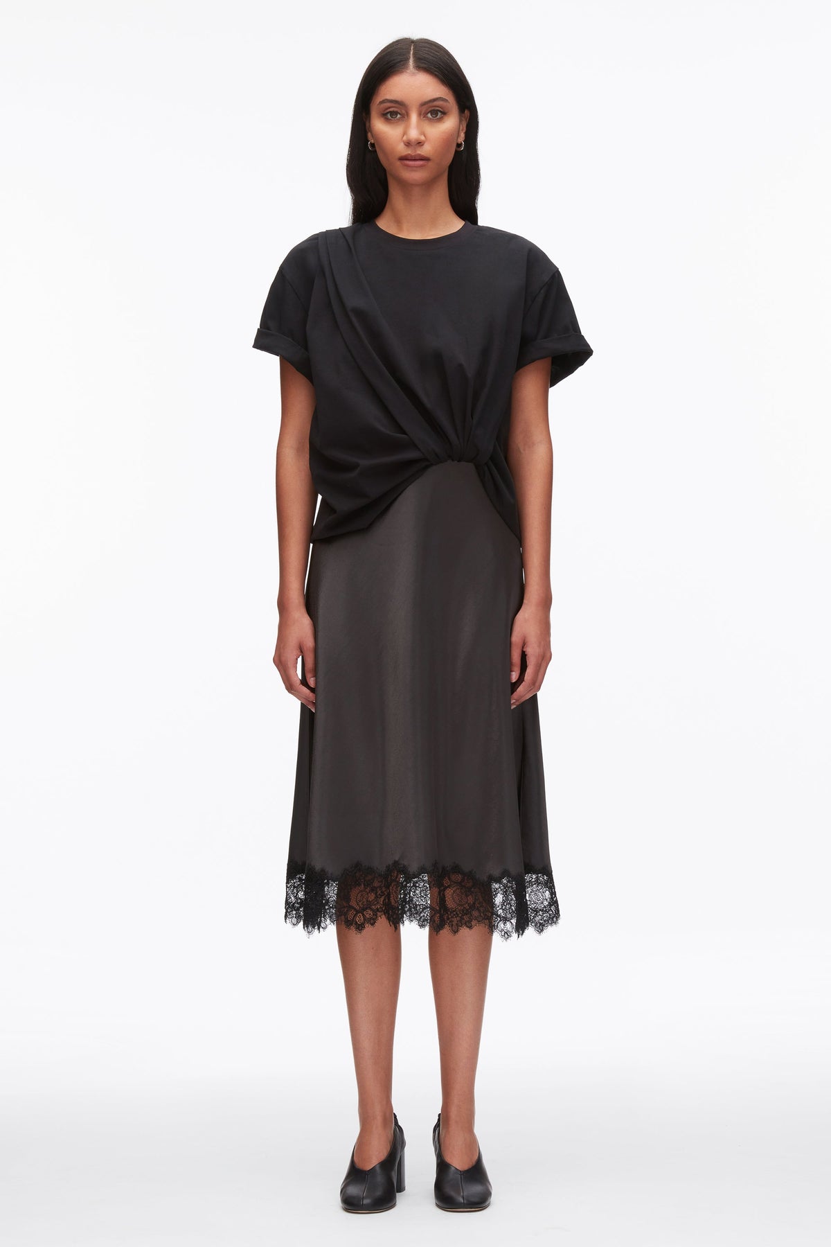 Draped Combo T-Shirt Dress with Lace Trim - 3.1 Phillip Lim Value
