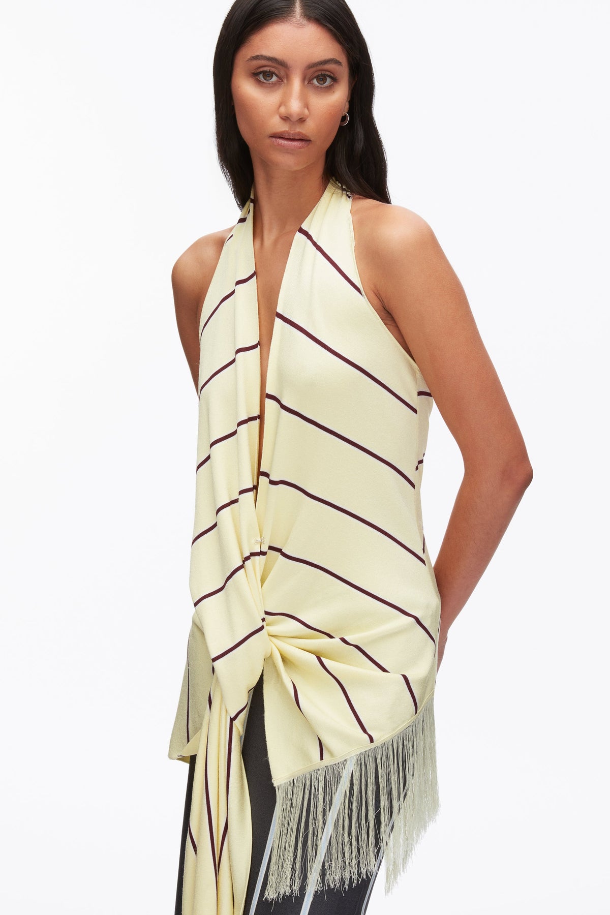 Draped Stripe Halter Top with Fringe - 3.1 Phillip Lim Special Offer