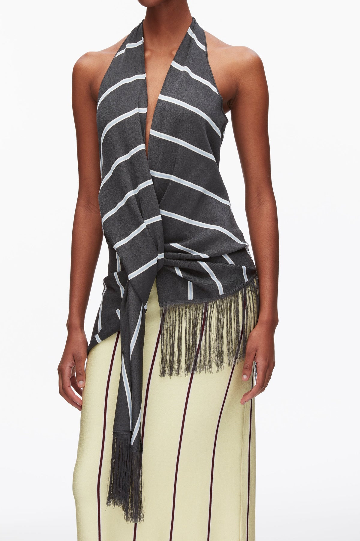 Draped Stripe Halter Top with Fringe - 3.1 Phillip Lim Best Seller