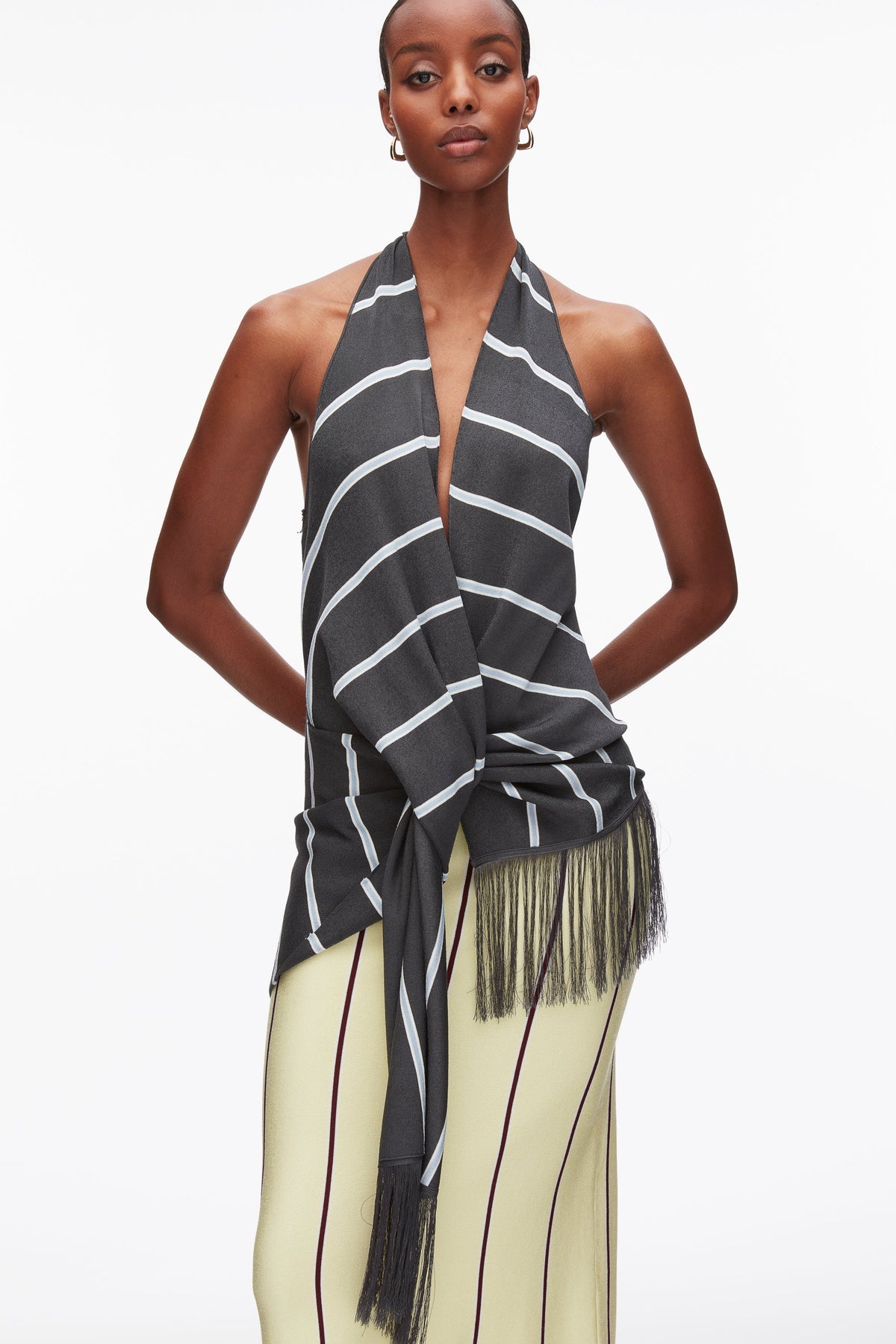 Draped Stripe Halter Top with Fringe - 3.1 Phillip Lim Best Seller