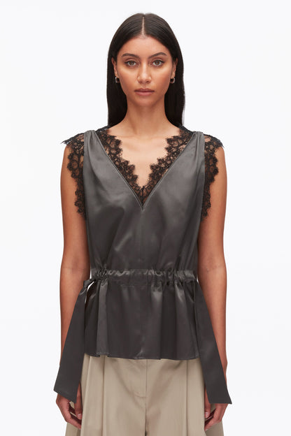 Sleeveless Satin V-Neck with Lace Trim - 3.1 Phillip Lim Top Pick
