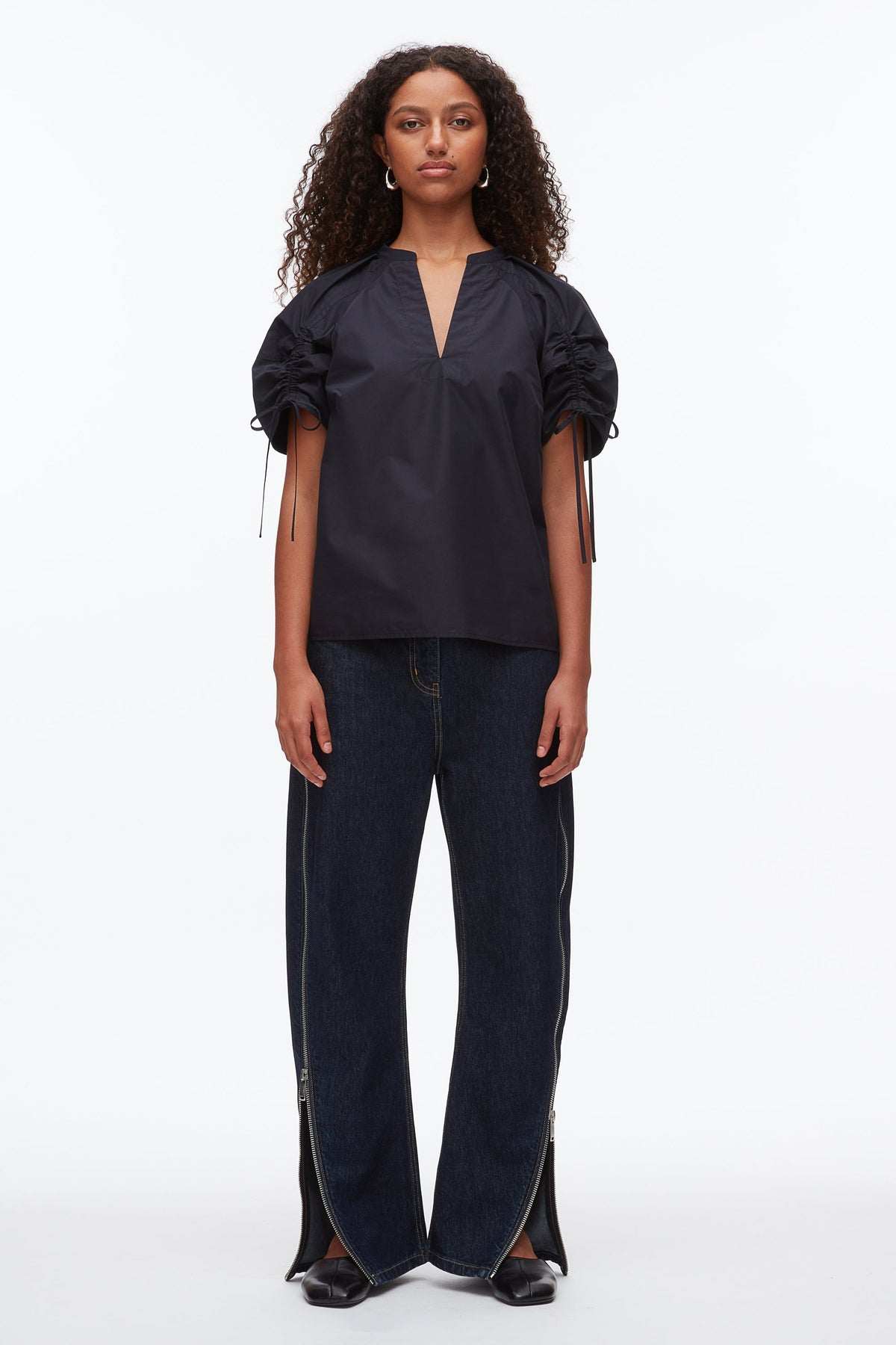 Ruched Sleeve V-Neck Top - 3.1 Phillip Lim New