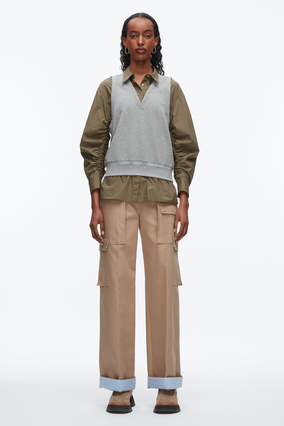 Layered Vest Ruched Sleeve Shirt - 3.1 Phillip Lim New