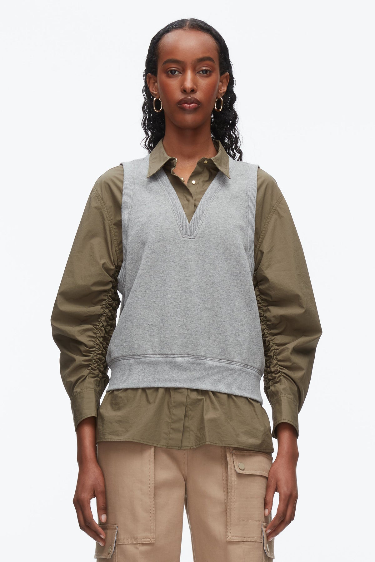 Layered Vest Ruched Sleeve Shirt - 3.1 Phillip Lim New