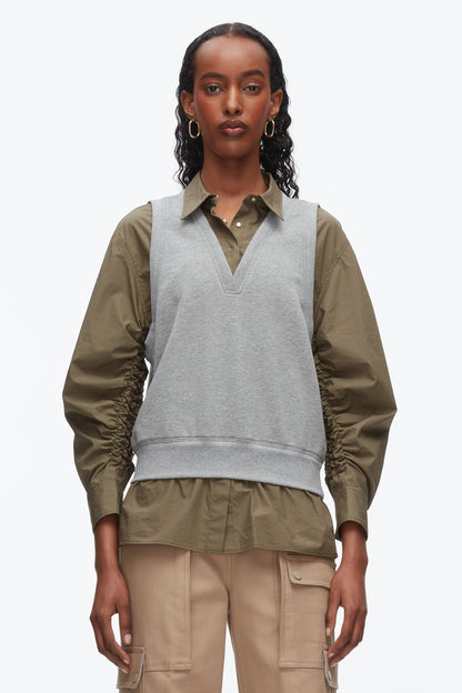 Layered Vest Ruched Sleeve Shirt - 3.1 Phillip Lim New