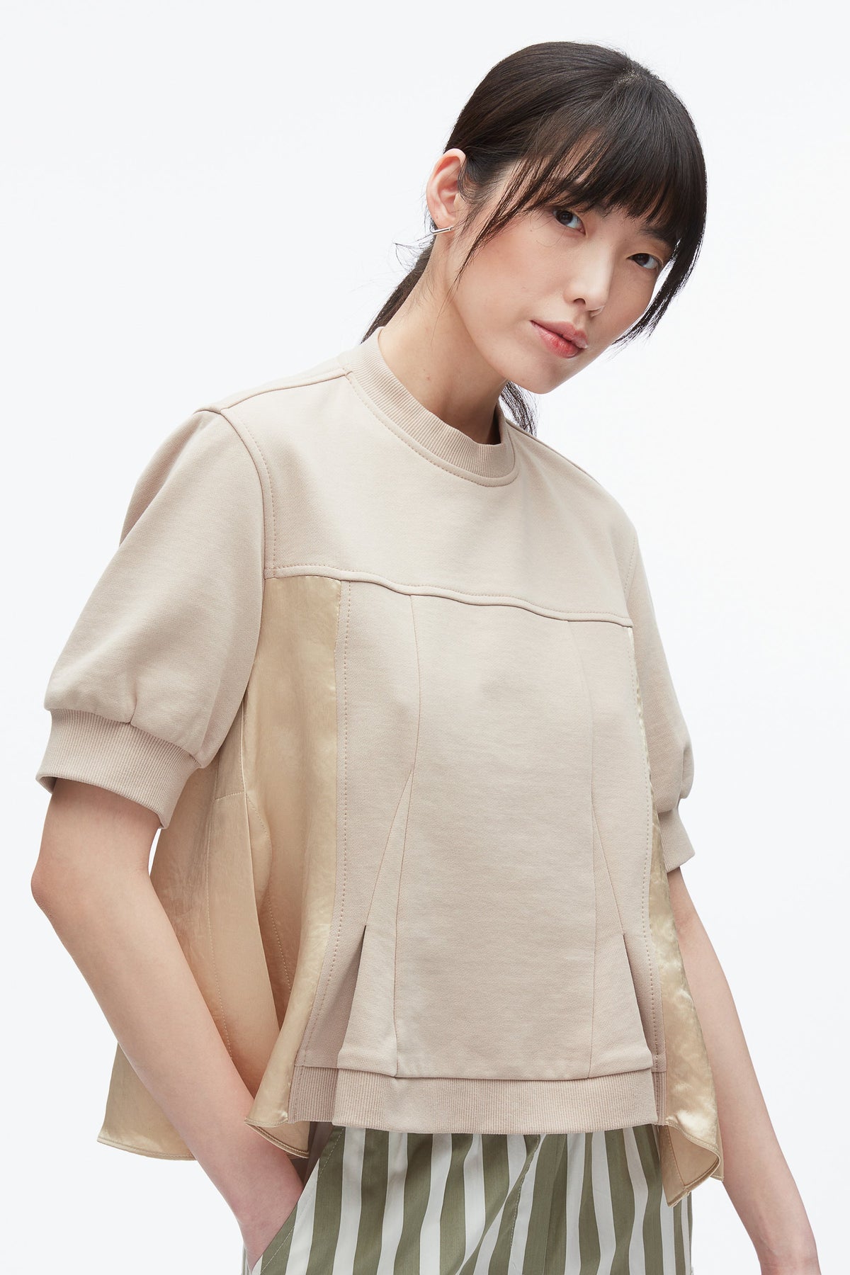 Satin Flounce Combo Terry Top - 3.1 Phillip Lim Sale